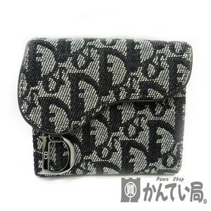 Christian Dior Double Hook Wallet Saddle Trotter Black Compact